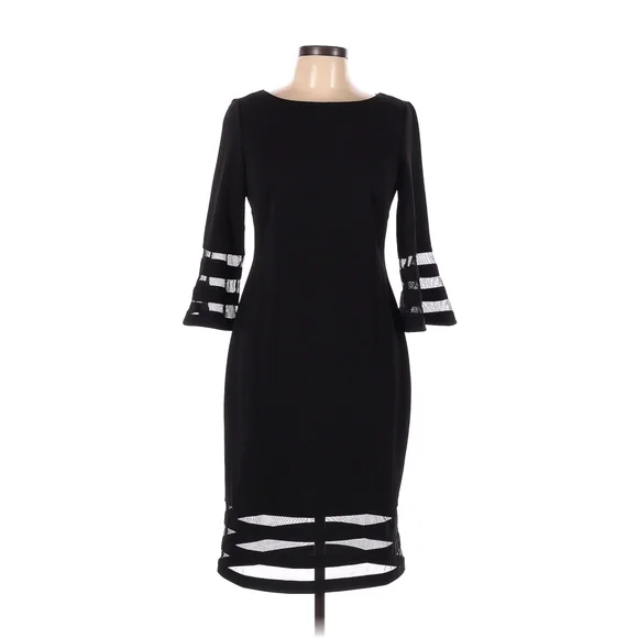 Evening Dresses Calvin Klein Long Sleeve Black Dress Calvin Klein Illusion  Stripe Fit Flare Sweater Dress